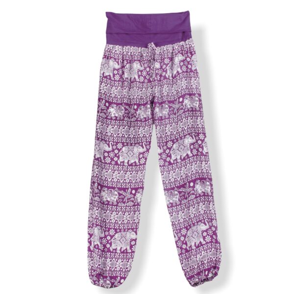 Purple harem yoga elephant pants Wildwood Cornwall ethical fair trade