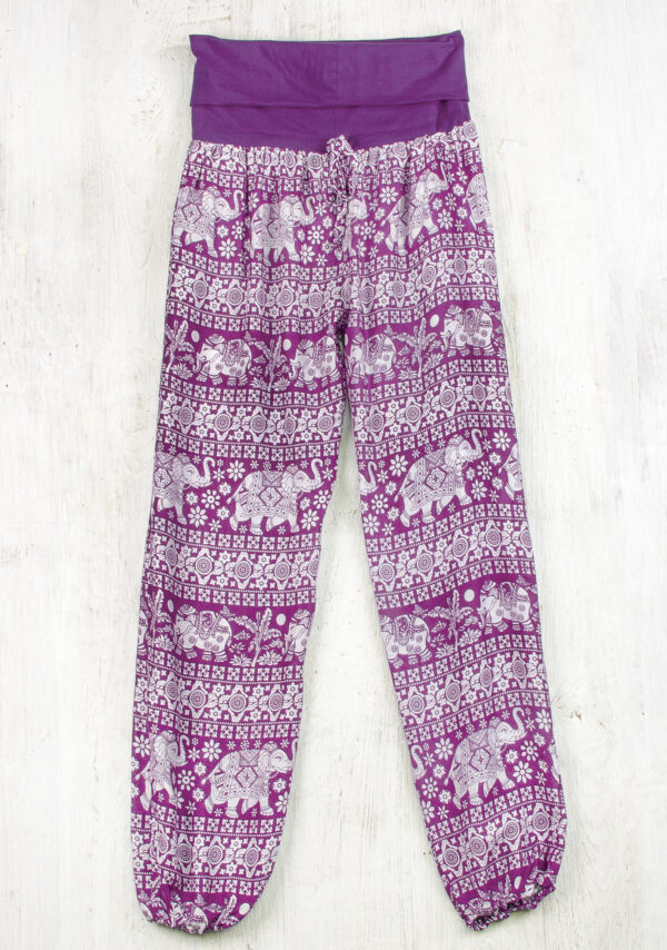 Purple harem yoga trousers fair trade ethical