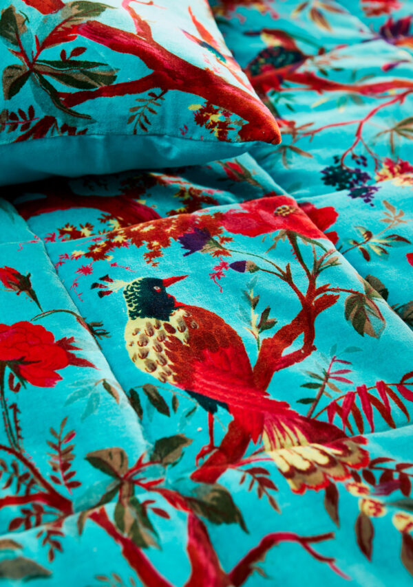 Turquoise ethical fair trade bird of paradise quilt Wildwood