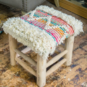 Fair trade mango wood sustainable wool recycled stool