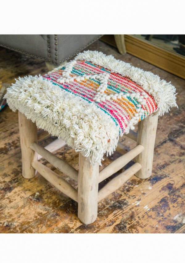 Fair trade mango wood sustainable wool recycled stool