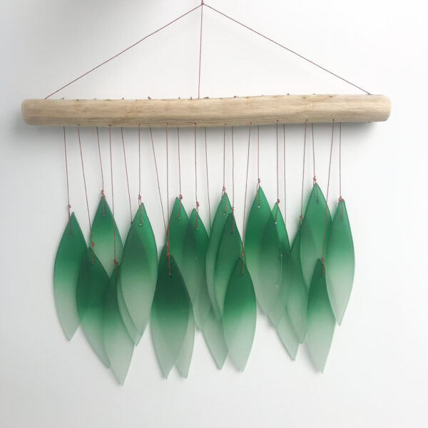 Glass green windchime falling leaves ethical