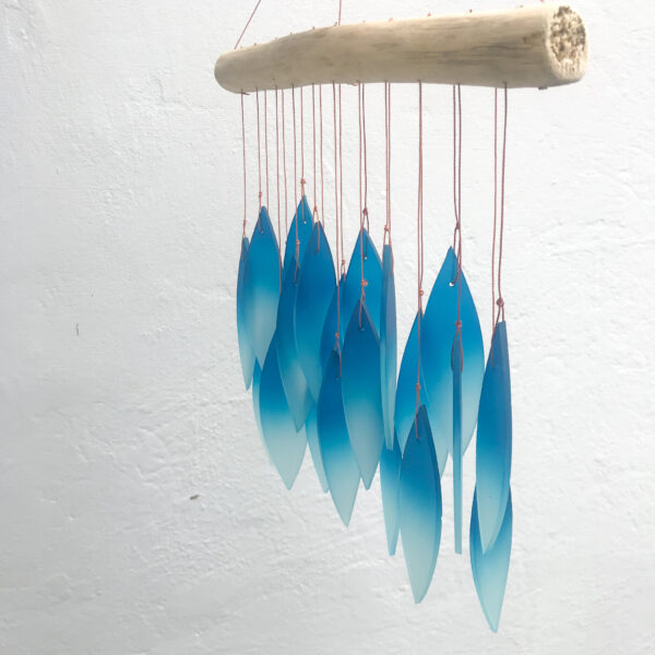 Glass windchime leaf design blue