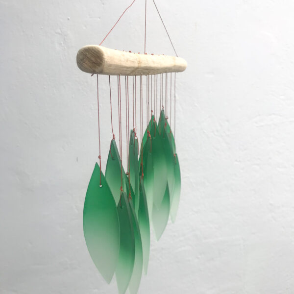 Green falling leaves glass windchime