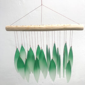 Green ombre glass leaf windchime gift Wildwood Cornwall ethical