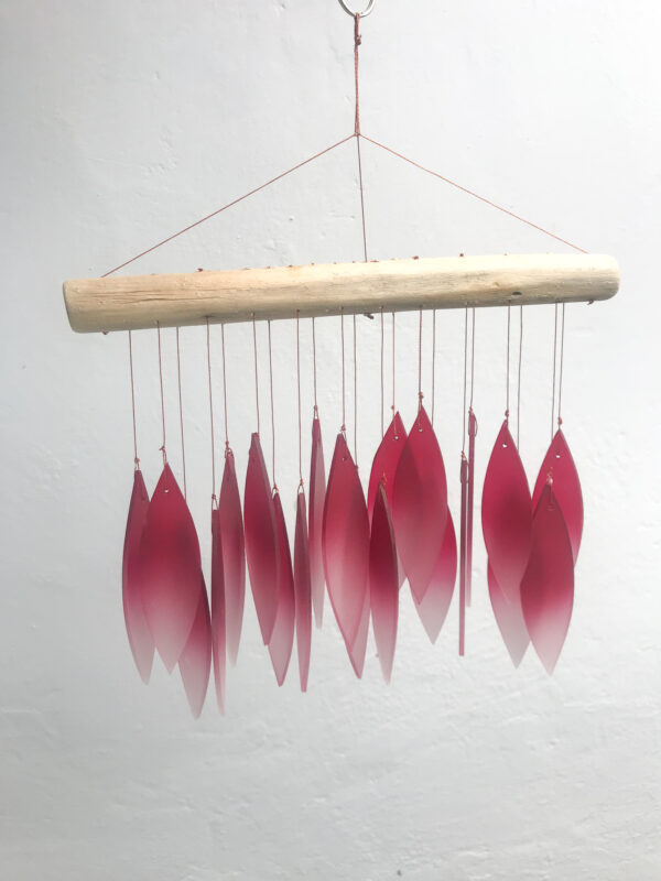 Red ombre glass leaf windchime fair trade