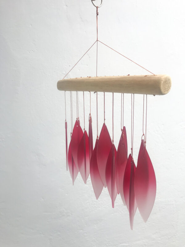 Red ombre glass windchime falling leaves ethical gift