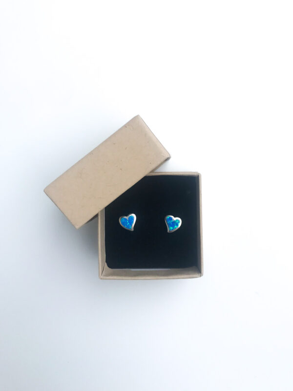 blue heart stud earrings silver
