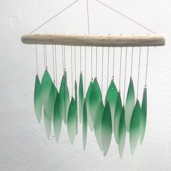 green ombre leaves glass windchime fair trade