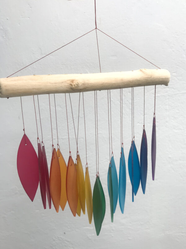 rainbow glass leaves windchime