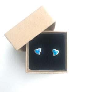 sterling silver blue heart stud earrings