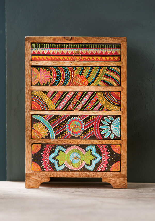 Mini chest of drawers fair trade Wildwood Cornwall mango wood aztec