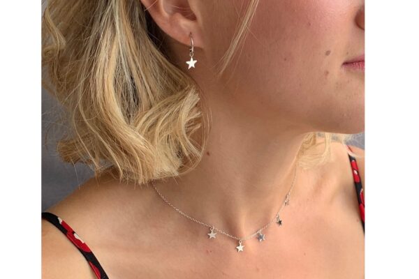 sterling silver star hoop earrings and star necklace