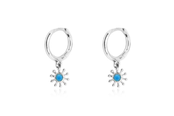 sunburst silver and turquoise drop boho earrings