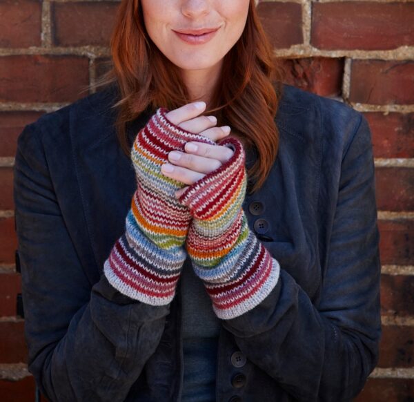 Hopton rainbow stripe pachamama wrist handwarmers ethical