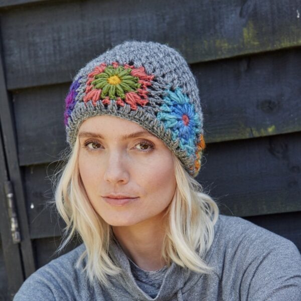 Pachamama woodstock hand crochet flower hippy beanie hat