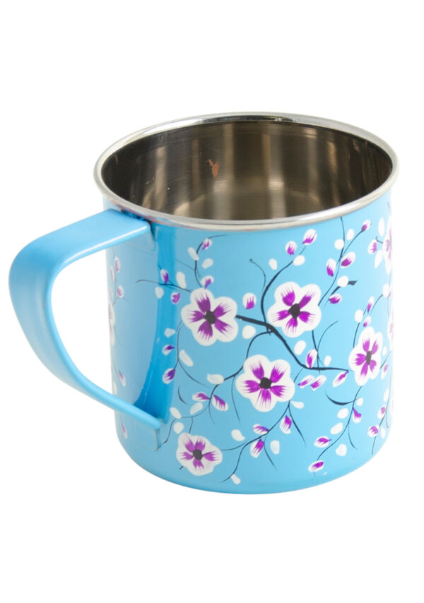 blue floral enamel stainless steel mug
