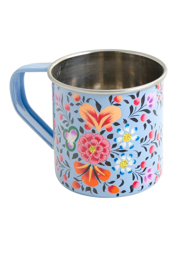 blue orange fair trade enamel stainless steel mug wildwood cornwall fair trade