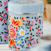 blue orange floral boho canister tin