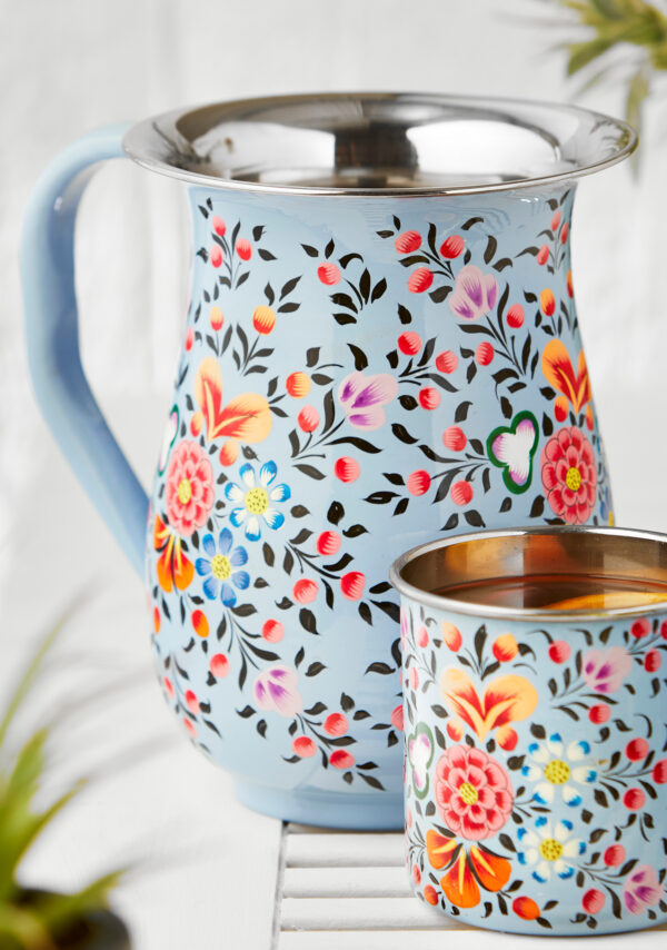 blue orange floral boho jug