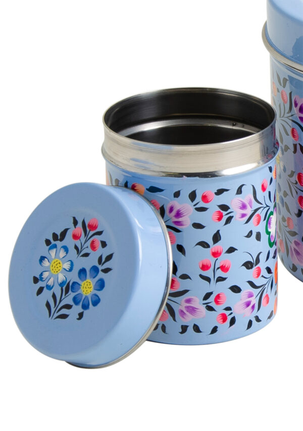 Blue hand painted enamel stainless steel tea canister