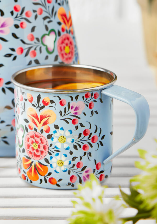 enamel mug blue orange