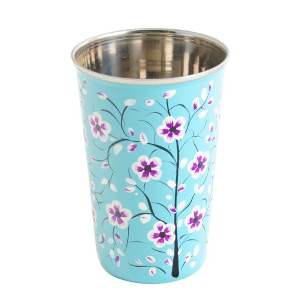floral enamel stainless steel cup turquoise