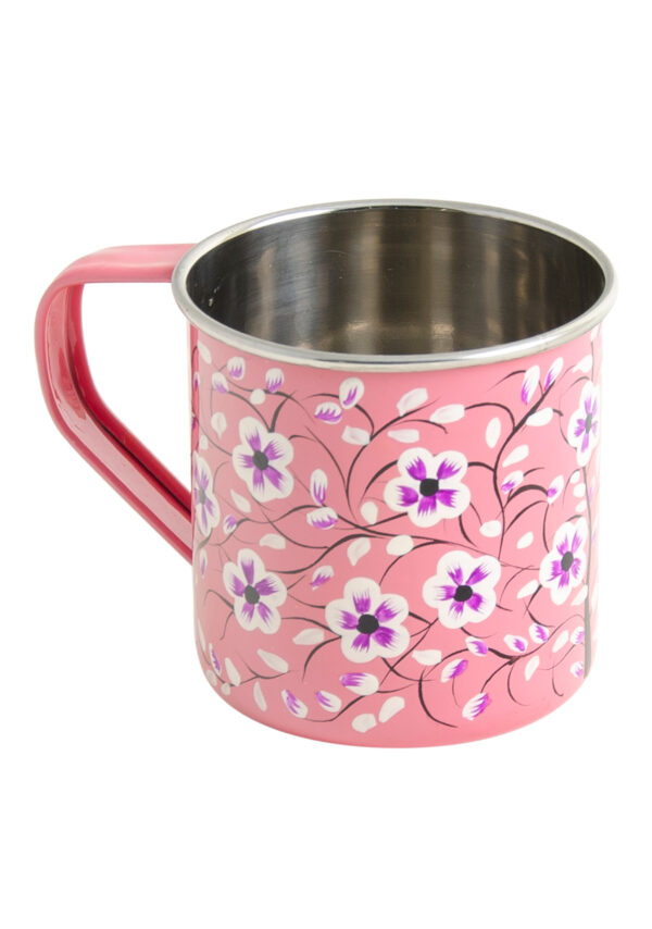 pink floral flower enamel mug stainless steel wildwood cornwall bude