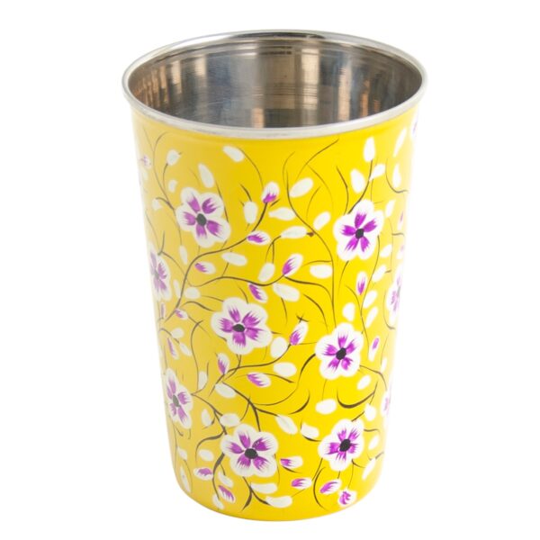 yellow floral hand painted tumbler cup