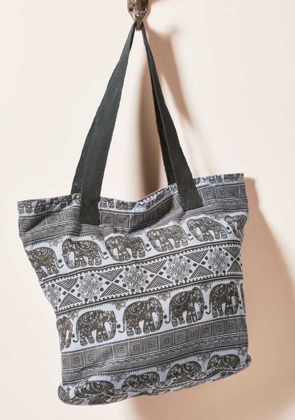 Grey elephant cotton shopper shoulder bag Wildwood cornwall bude