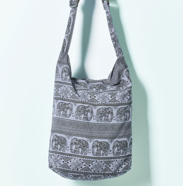 Grey elephant print shoulder bag Wildwood Cornwall bude