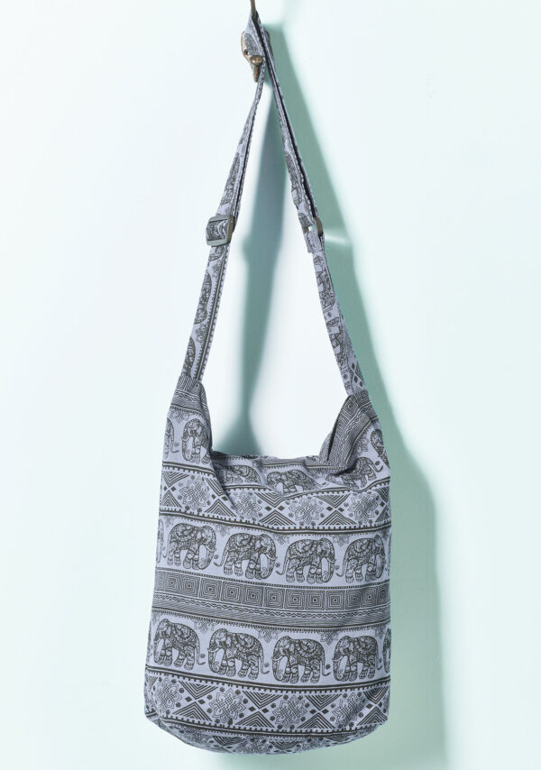 Grey elephant print shoulder bag Wildwood Cornwall bude