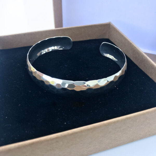 Hammered sterling silver cuff bangle Wildwood Cornwall Bude