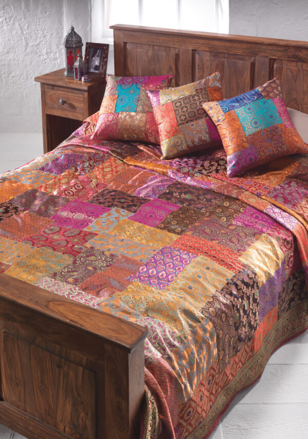Indian brocade bed cover spread quilt fair trade wildwood cornwall