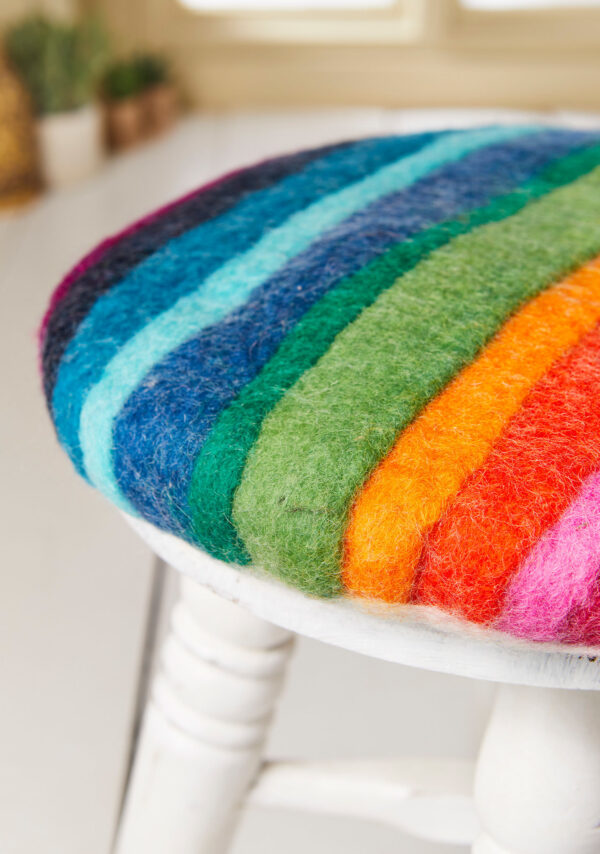 Rainbow seat pad fair trade ethical stripes