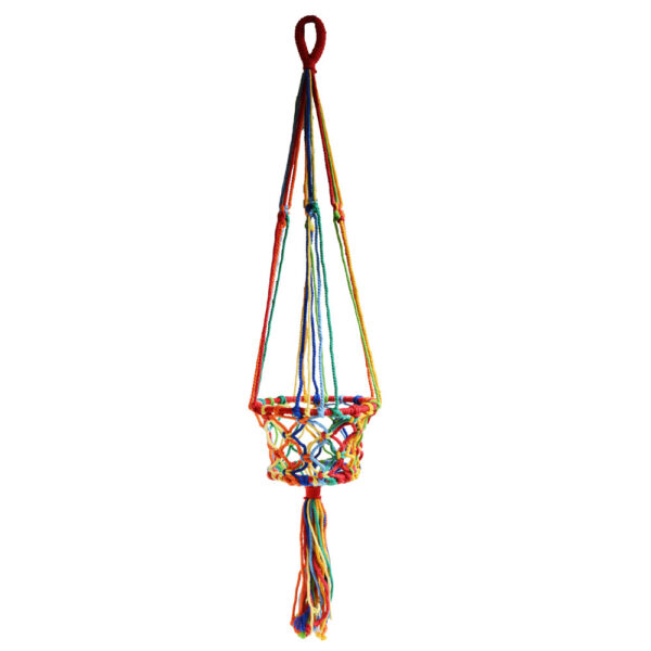 rainbow macrame hanging planter basket wildwood cornwall fair trade