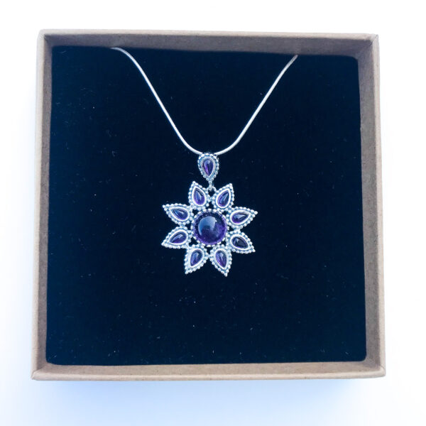 sterling silver amethyst vintage flower pendant necklace