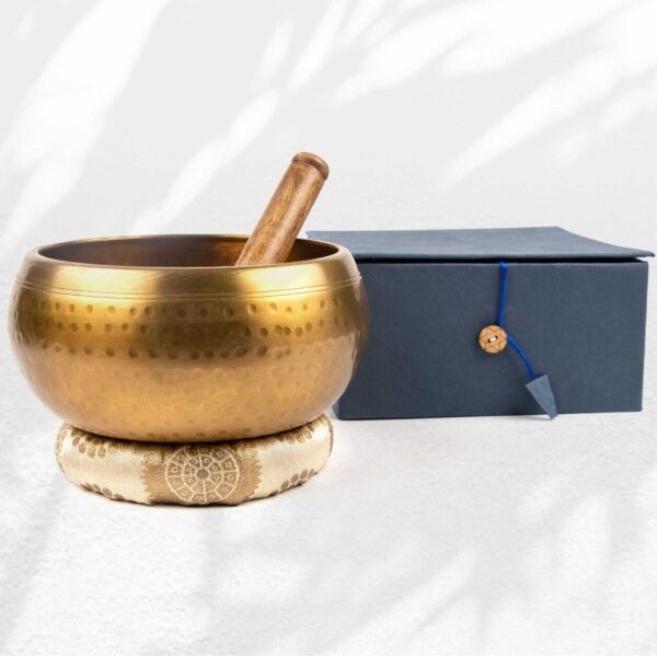 Large Indian hammered bronze singing sound bowl energy healing gift box
