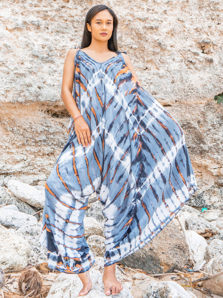 Grey tie dye patterned handkerchief jumpsuit Wildwood Bude