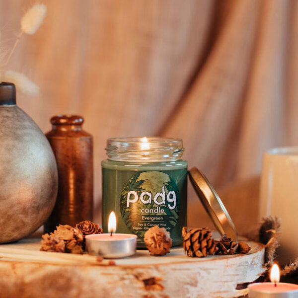 evergreen padg made vegan green candle wildwood cornwall
