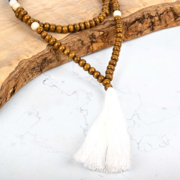 grounding meditation bead necklace wood and white Wildwood cornwall