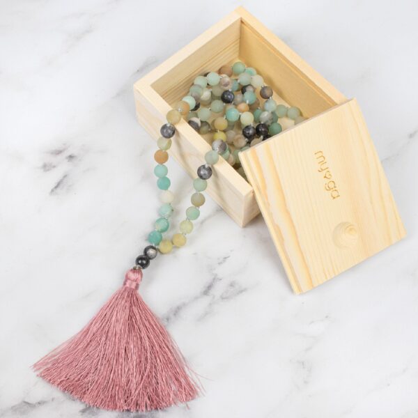 growth myga yoga necklace Wildwood cornwall amazonite tassle meditation beads
