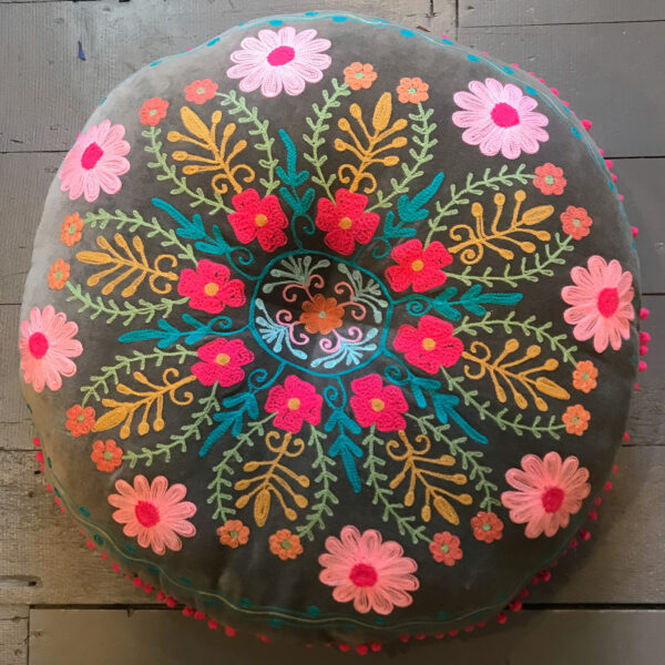 Large floral embroidered floor cushion pouffe ethical fair trade
