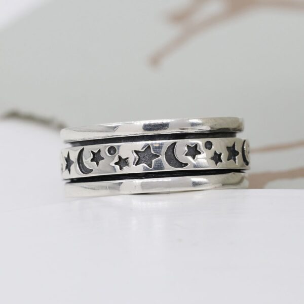 celestial moon and stars spinning ring silver wildwood cornwall