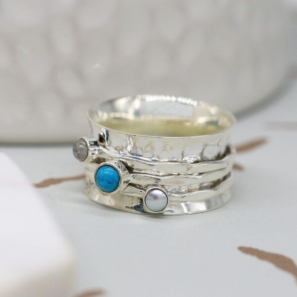spinning ring sterling silver turquoise pearl moonstone spinning ring