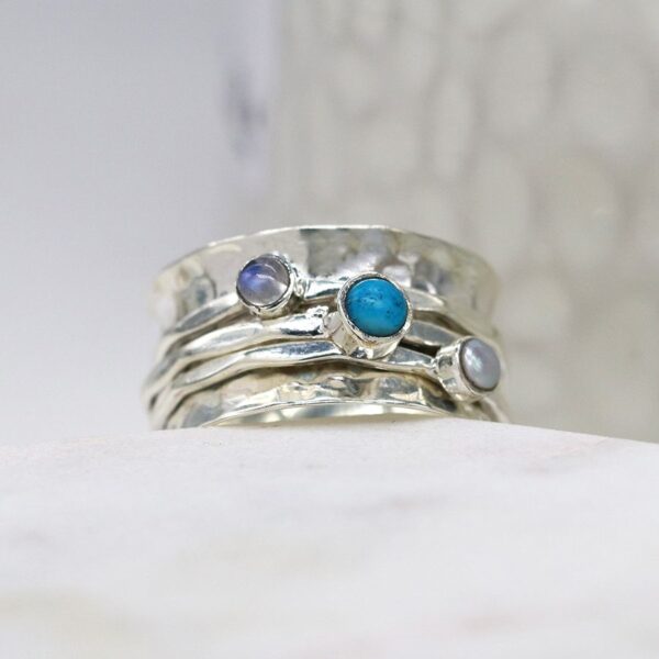 sterling silver spinning ring turquoise pearl moonstone
