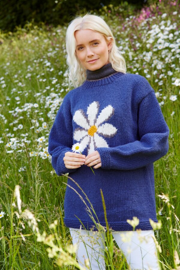 Blue Pachamama knitted daisy jumper Wildwood cornwall