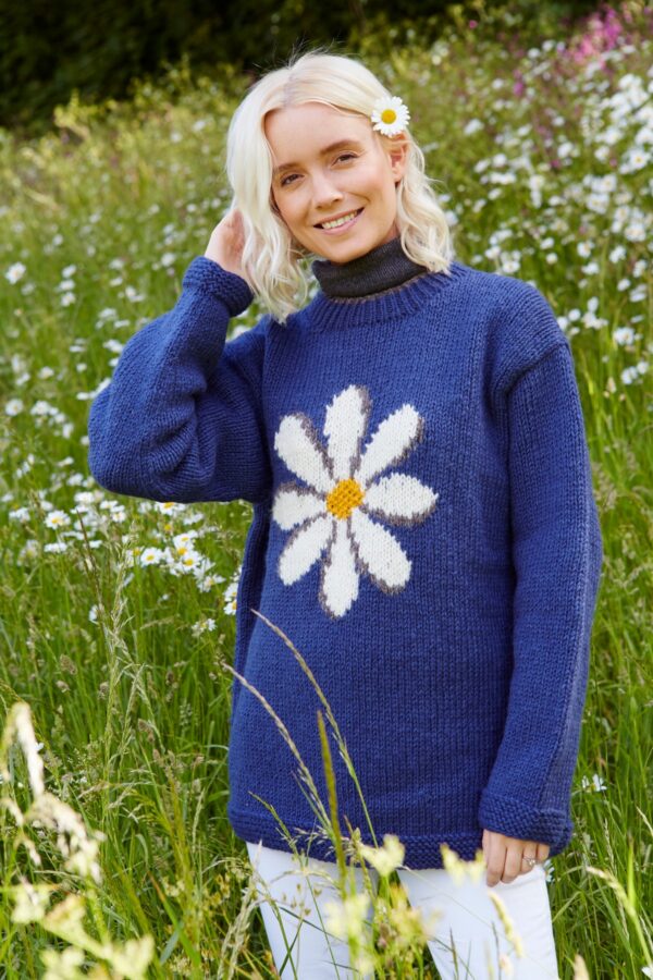 Knitted vintage daisy pachamama wool jumper Wildwood cornwall
