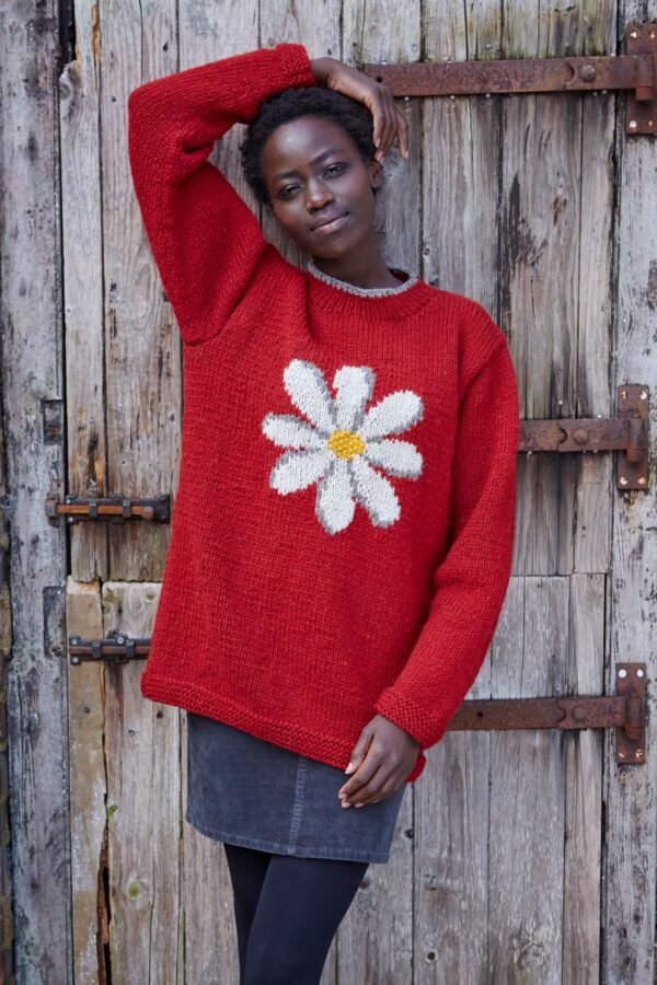 Pachamama red daisy wool jumper sweater vintage Wildwood Cornwall