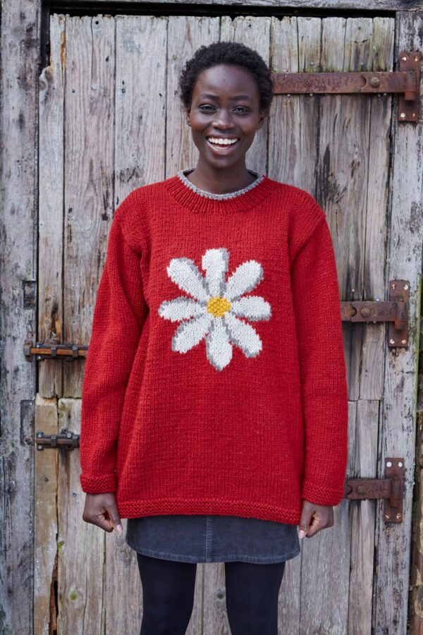 Red knit wool sweater Pachamama Wildwood Cornwall fair trade